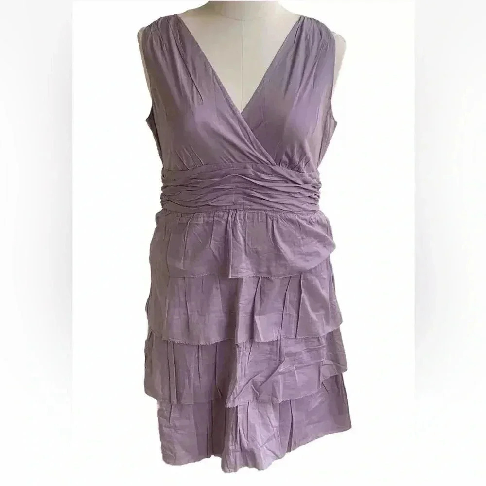 NWT Talbots Dress 16 Sleeveless Tiered Ruffled Cotton Dusty Purple Lavender
